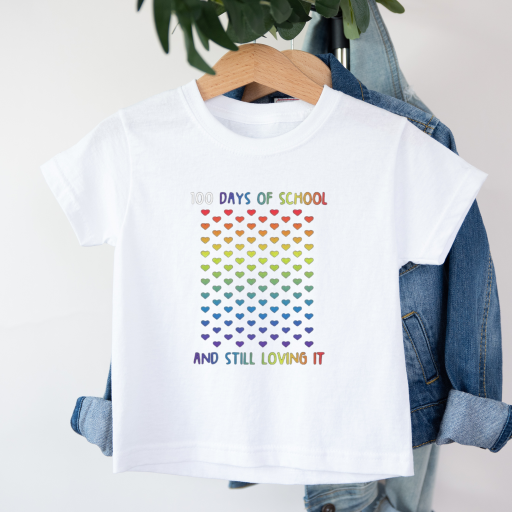 Kid's 100 Days Hearts Rainbow t-shirt