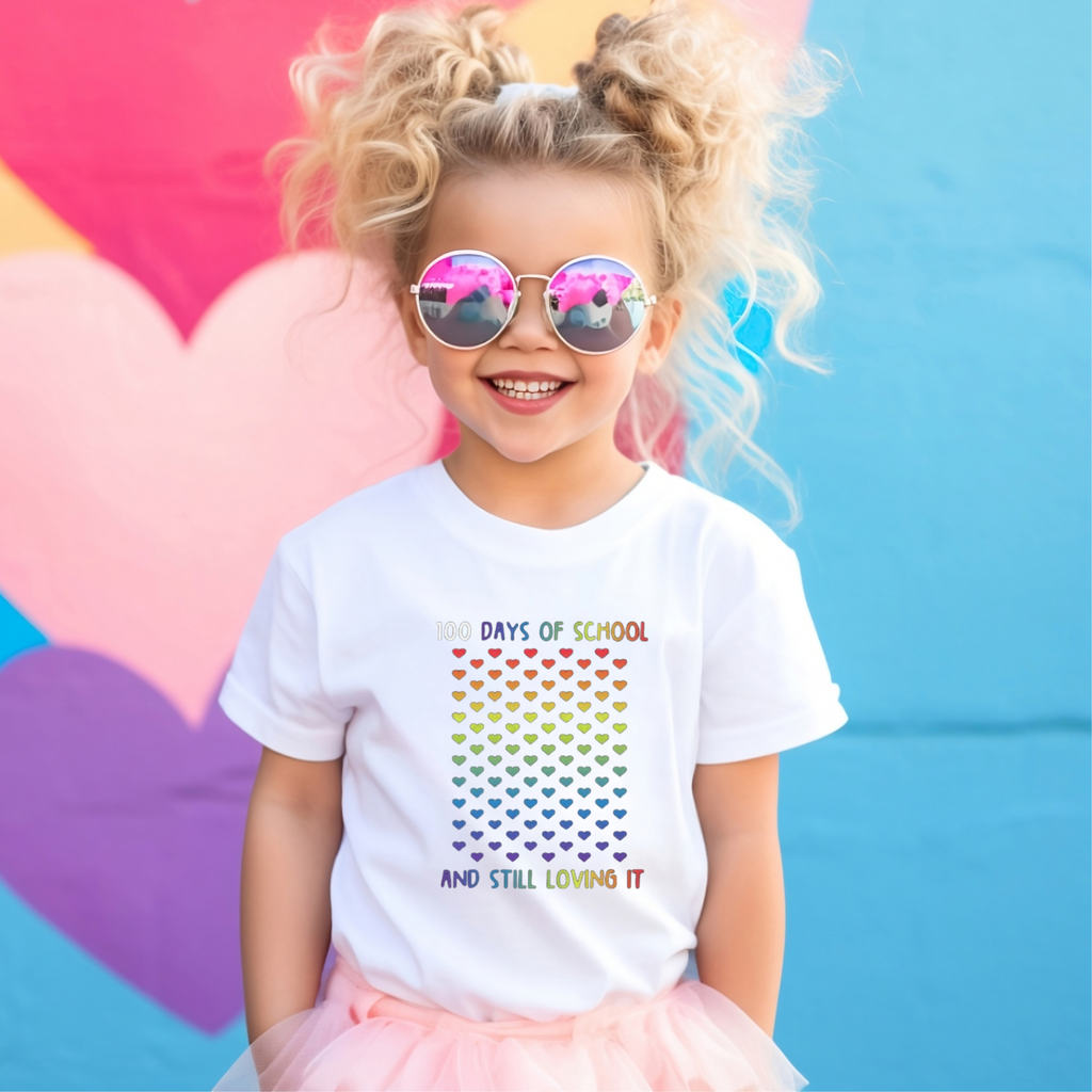 Kid's 100 Days Hearts Rainbow t-shirt