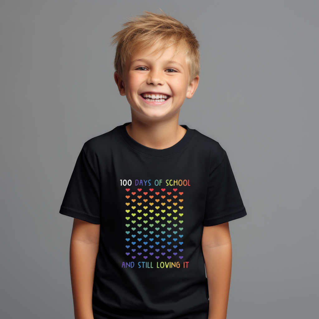 Kid's 100 Days Hearts Rainbow t-shirt