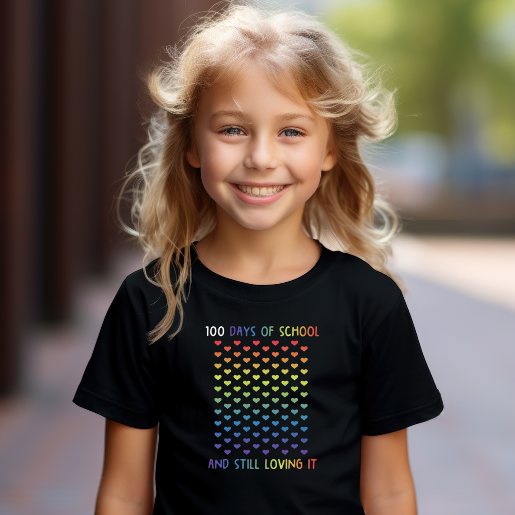 Kid's 100 Days Hearts Rainbow t-shirt