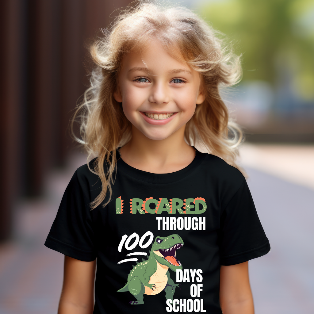 Kid's I roared through 100 Days Green Dinosaur t-shirt