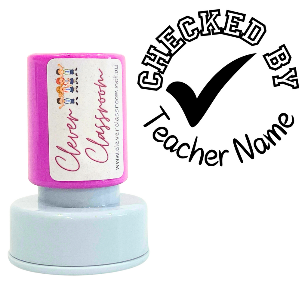 Checked By with Tick Teacher Stamp Self-inking 30mm round