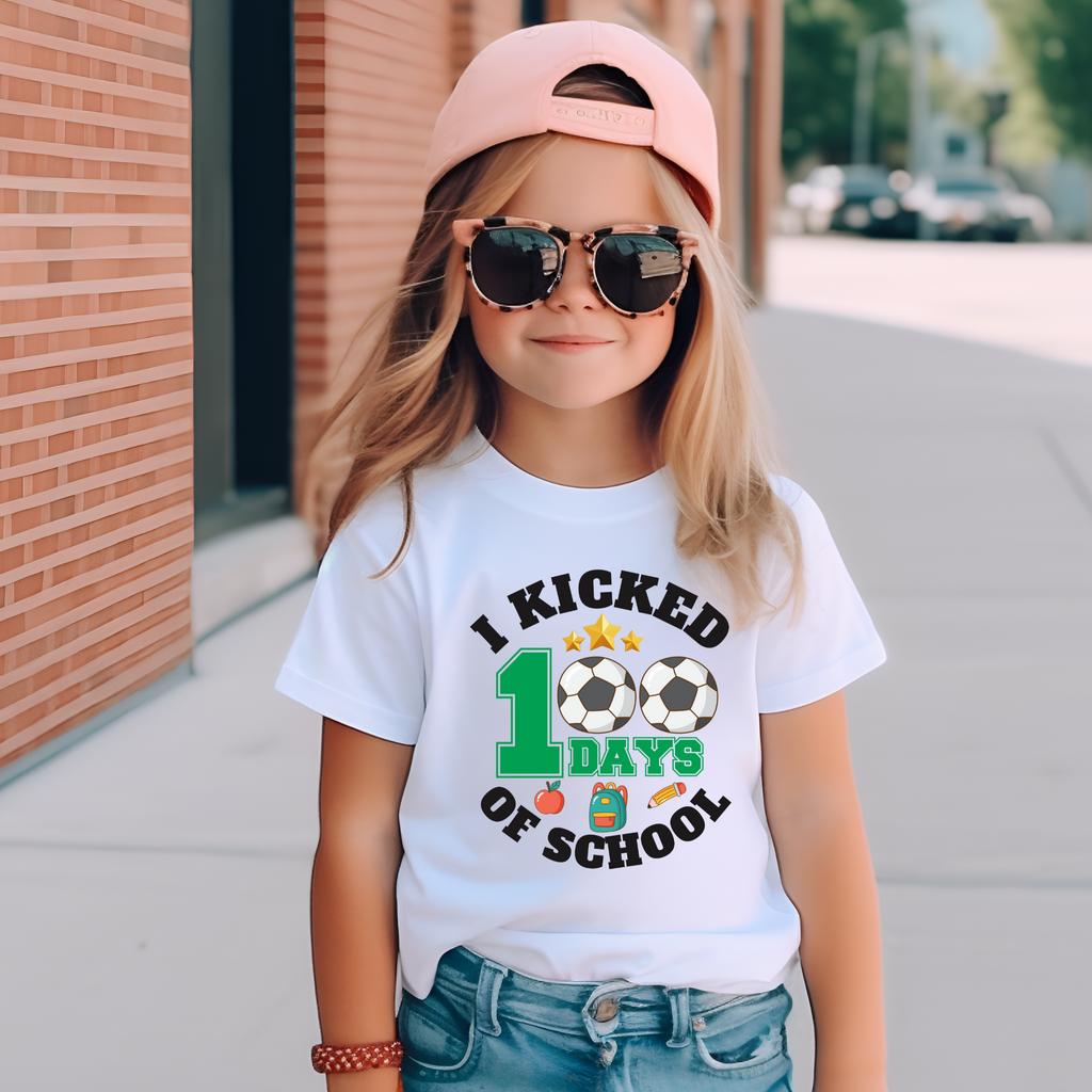 Kid's NEW I Kicked (Soccer) 100 Days of School t-shirt