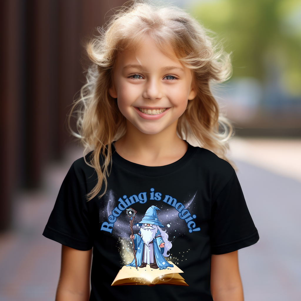 Kid's Book Week - Reading is Magic - Blue Wizard t-shirt