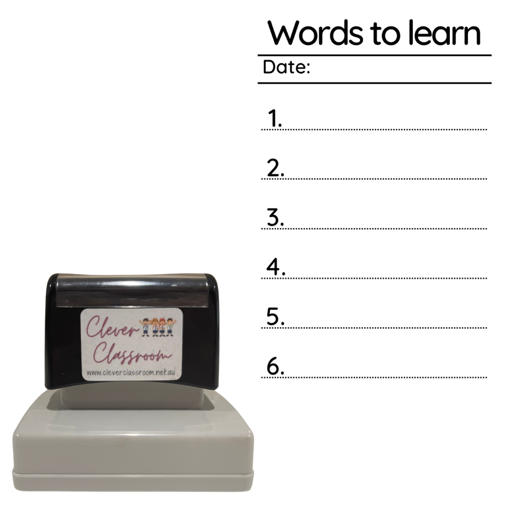 Words to Learn Stamp (6 words) - Rectangle 43 x 67mm