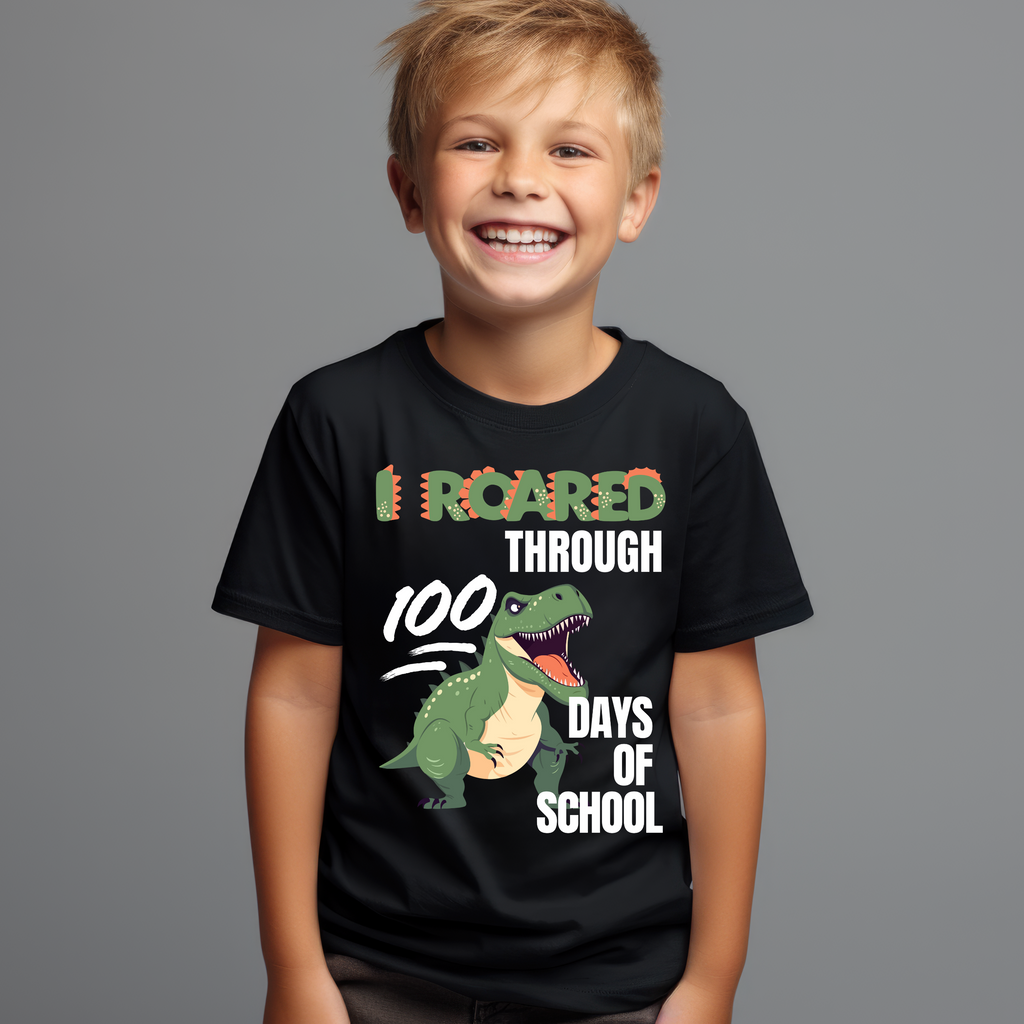 Kid's I roared through 100 Days Green Dinosaur t-shirt