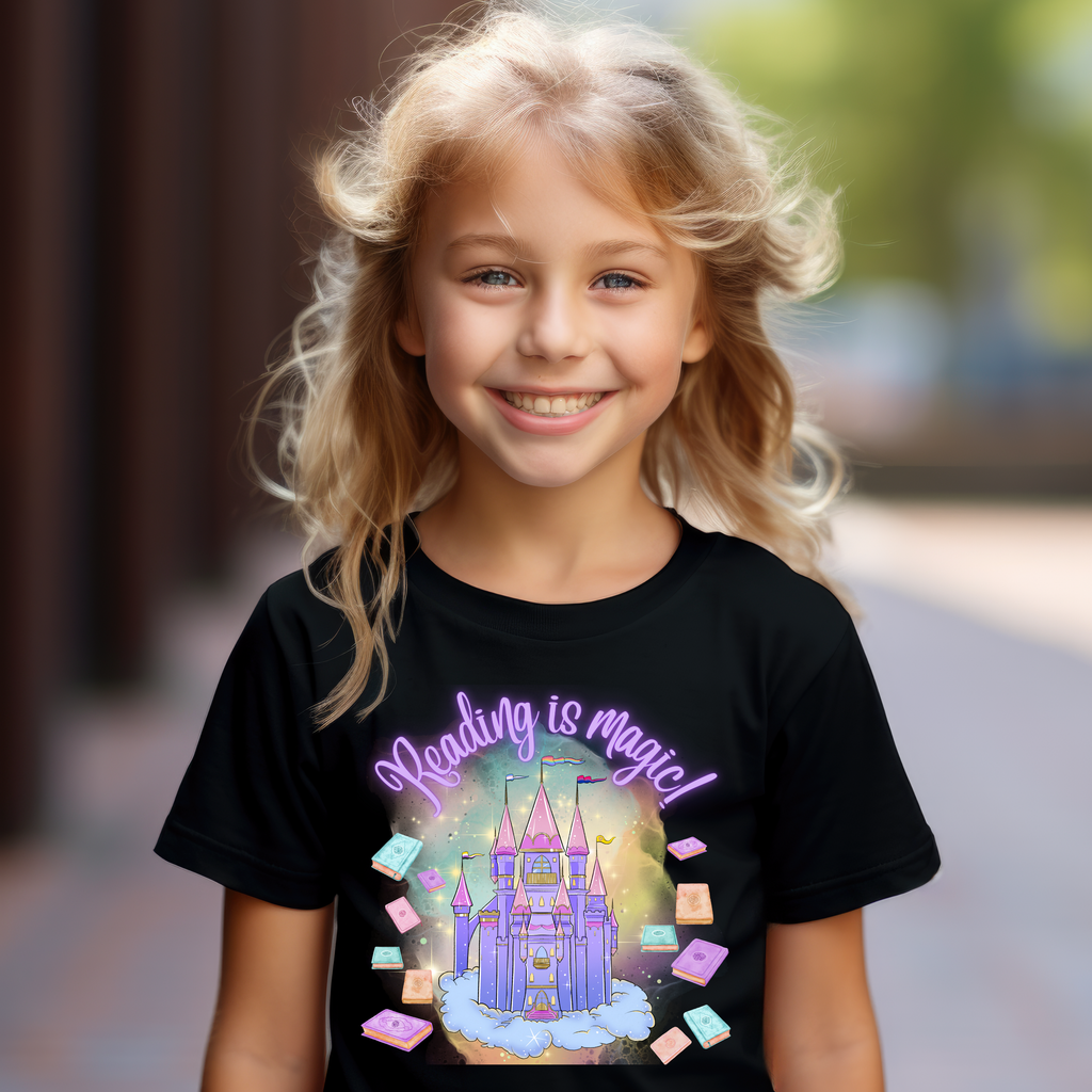 Kid's Book Week - Reading is Magic - Purple Castle t-shirt