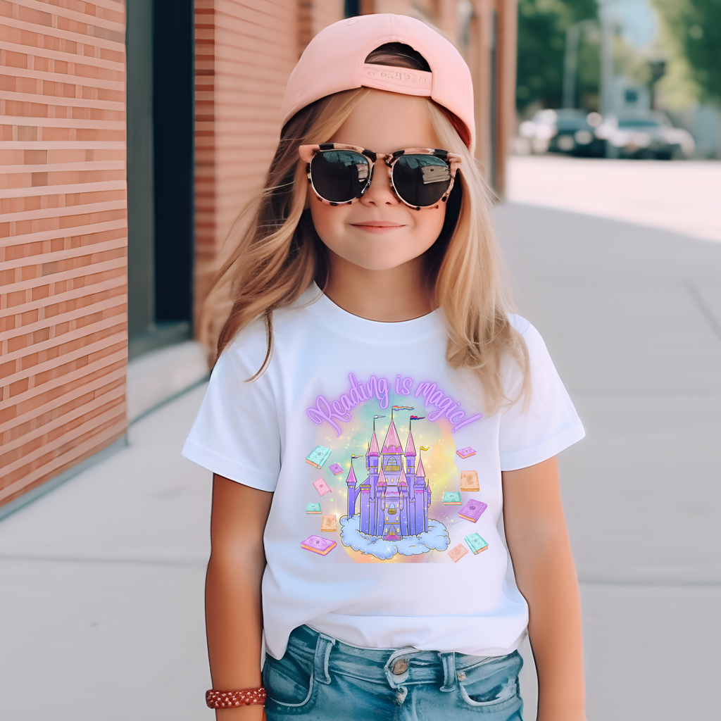 Kid's Book Week - Reading is Magic - Purple Castle t-shirt