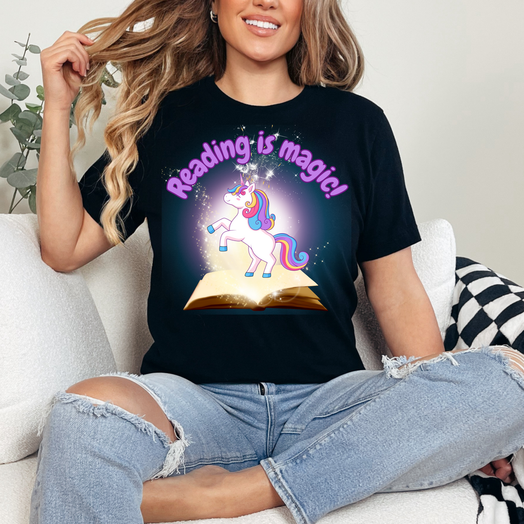 Book Week - Reading is Magic - Purple Unicorn Teacher T-shirt