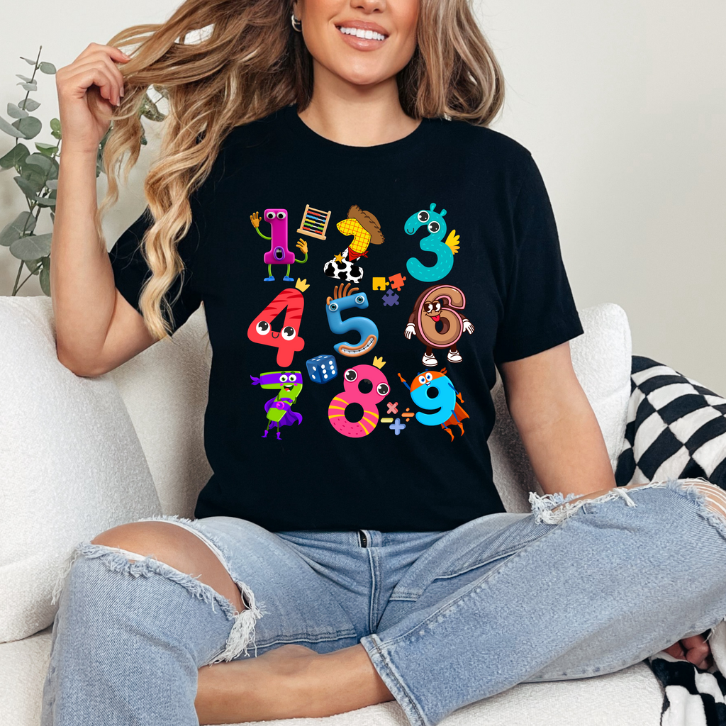 Numeracy Day Maths Day Mathematics Bright Number Characters Teacher T-shirt