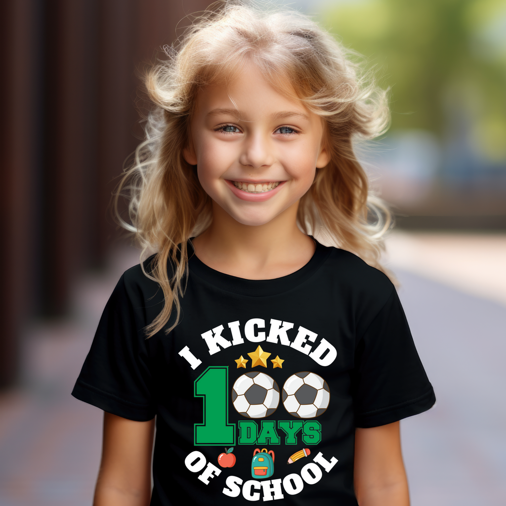 Kid's NEW I Kicked (Soccer) 100 Days of School t-shirt