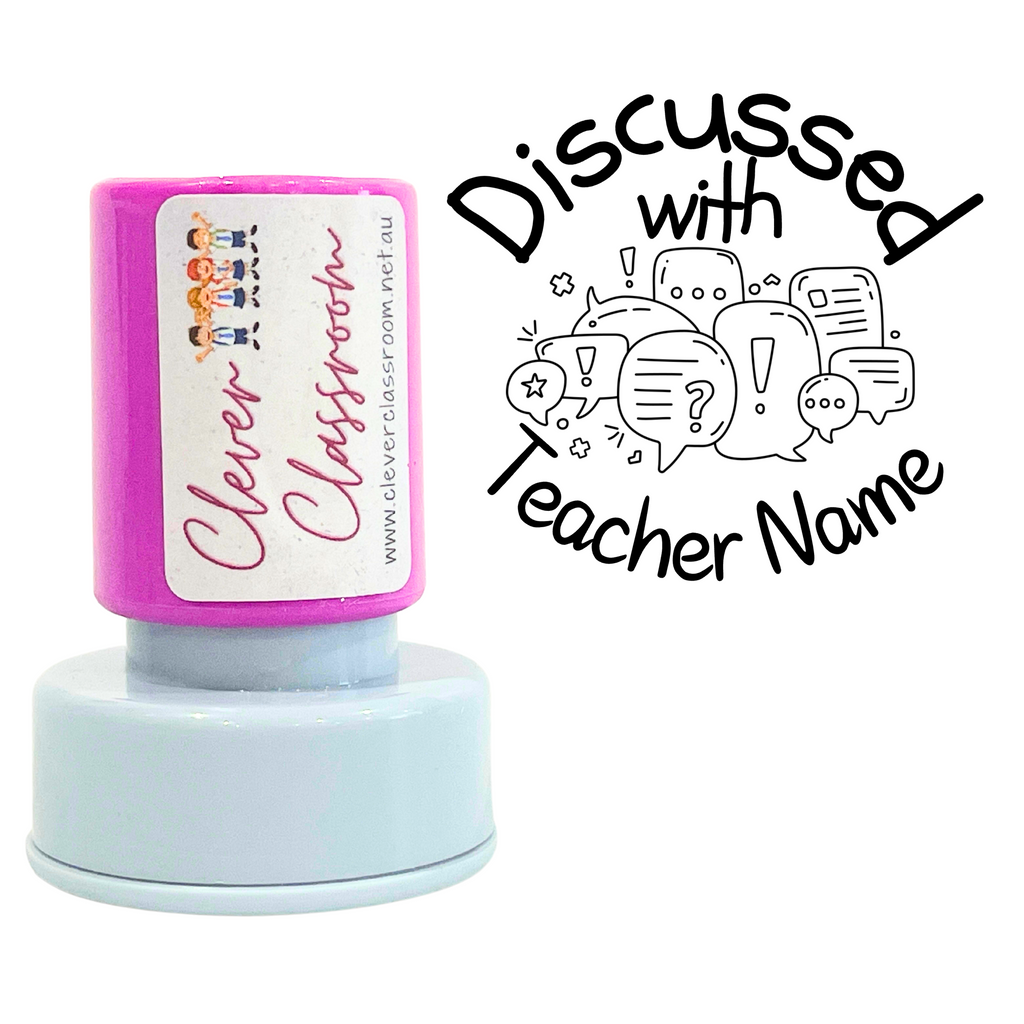 Discussed with Teacher Name Personalised Stamp Self-inking 30mm round