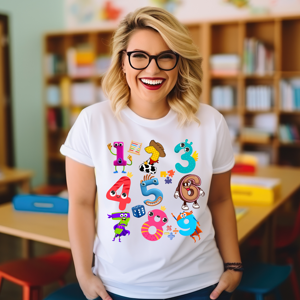 Numeracy Day Maths Day Mathematics Bright Number Characters Teacher T-shirt