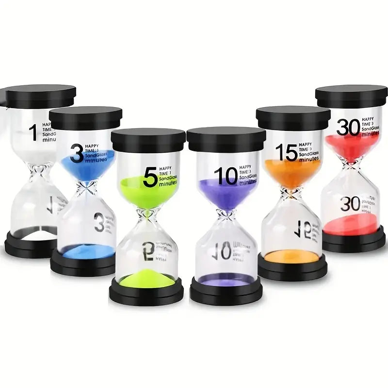 Set of 6 Large Sand Timers -  1 min, 3 min, 5 min, 10 min, 15 min & 30 min.