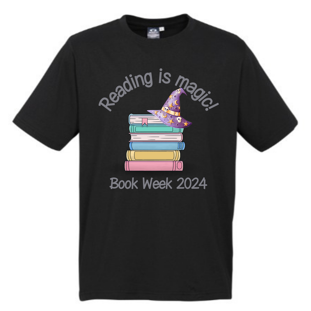 Kid's Book Week Grey - Reading is Magic - Text Purple Witches' Hat - t-shirt School