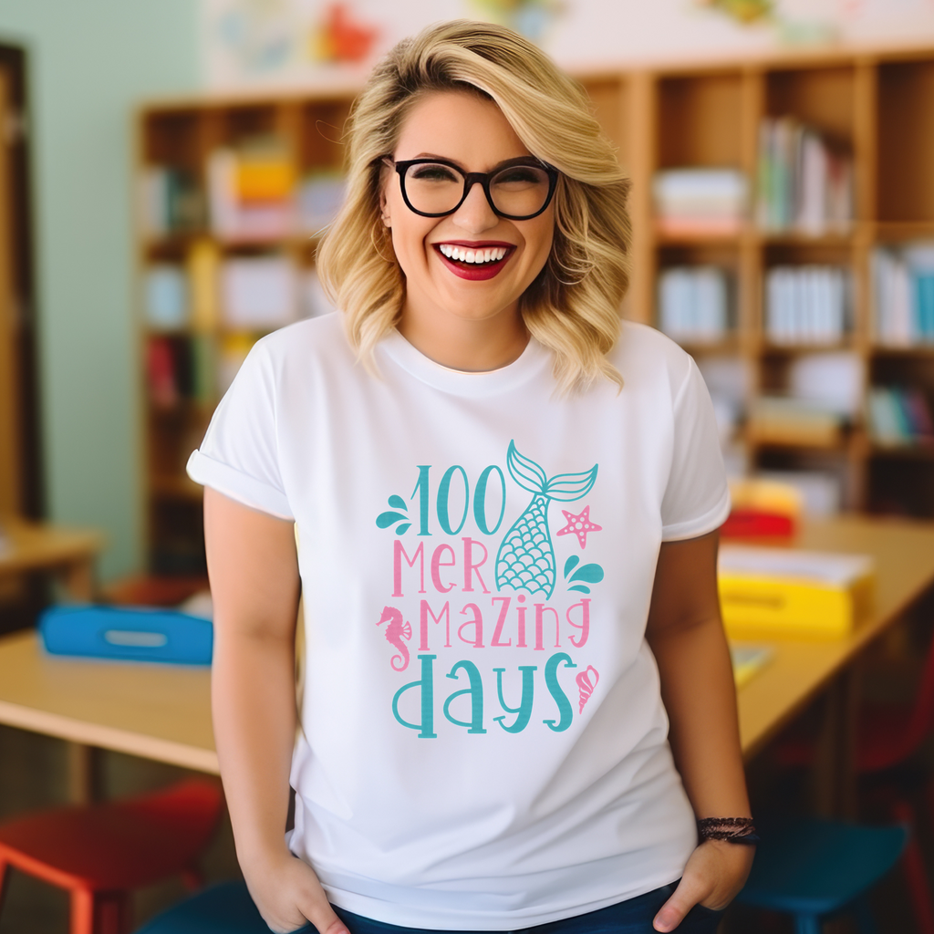 100 Mermazing 2 Days Rainbow Teacher T-shirt