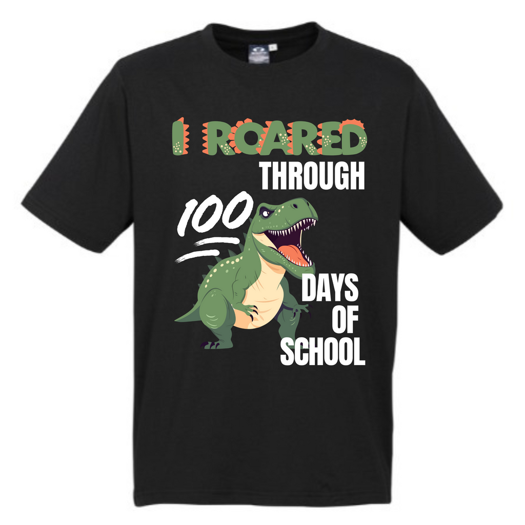 Kid's I roared through 100 Days Green Dinosaur t-shirt