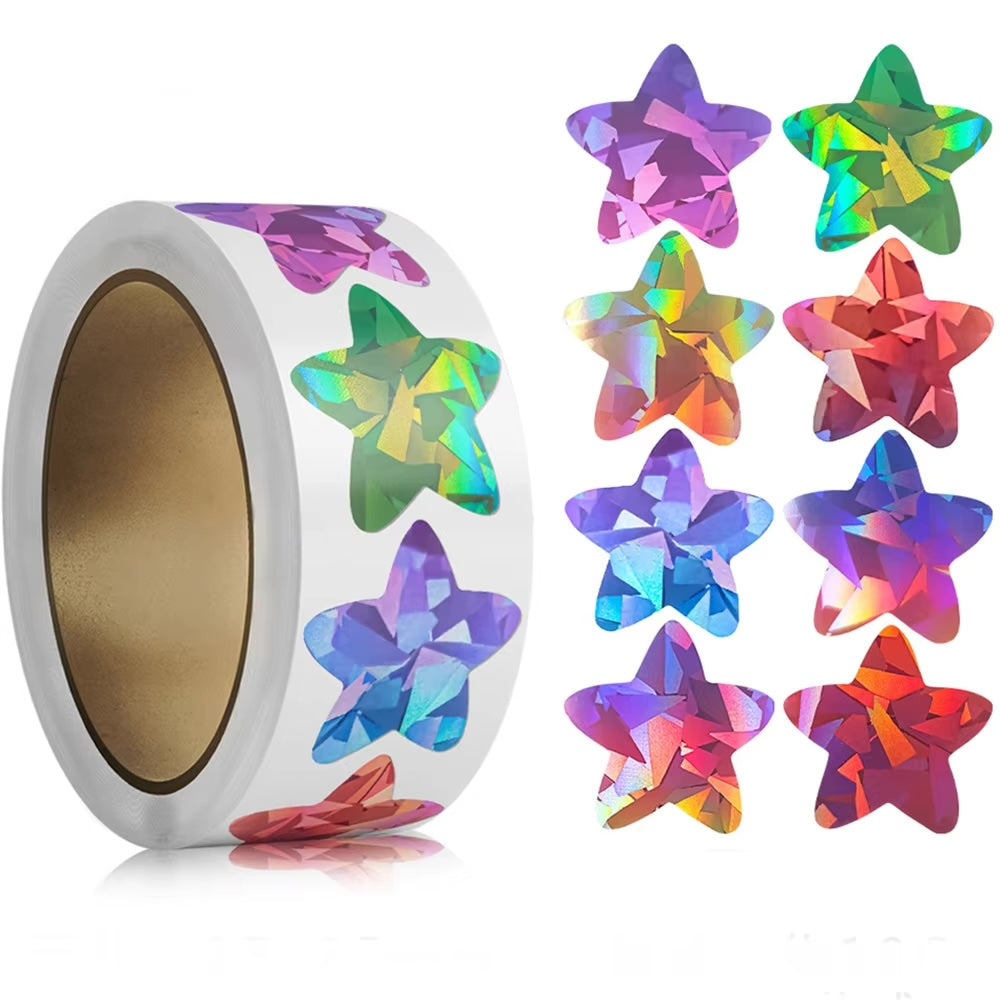 *STARS Gradual Bright Multicolour Holographic Stickers 500 on a roll - Colourful Teacher Merit Stickers (Copy)