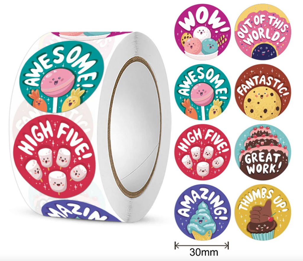 NEW!! Out of this world!  Stickers 3cm x 300 on a roll -  Colourful Teacher Merit Stickers