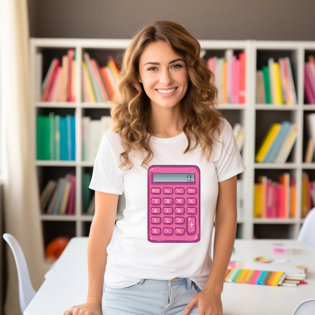 Numeracy Day Maths Day Pink Calculator Teacher T-shirt