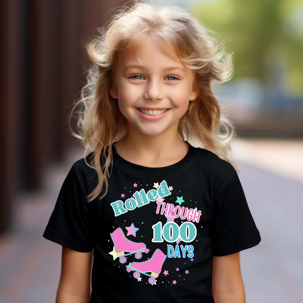 Kid's NEW Roller Skates 100 Days of School t-shirt