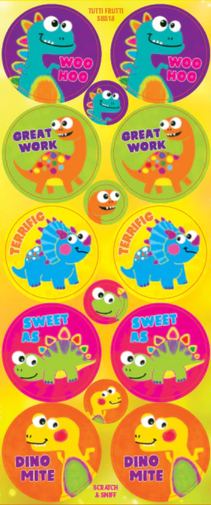 Fruito-saurus Tutti Frutti  Dinosaur Scratch n Sniff Stickers - 84 stickers per pack