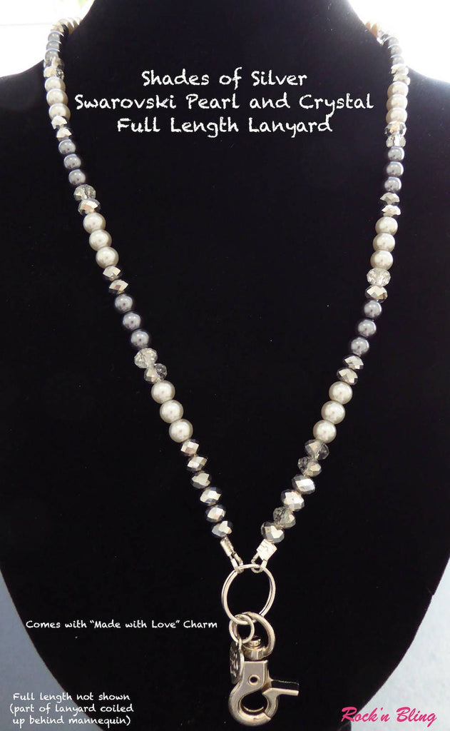 Shades of Silver - Glass Pearl and Crystal Lanyard - Perfect Gift for a Teacher!