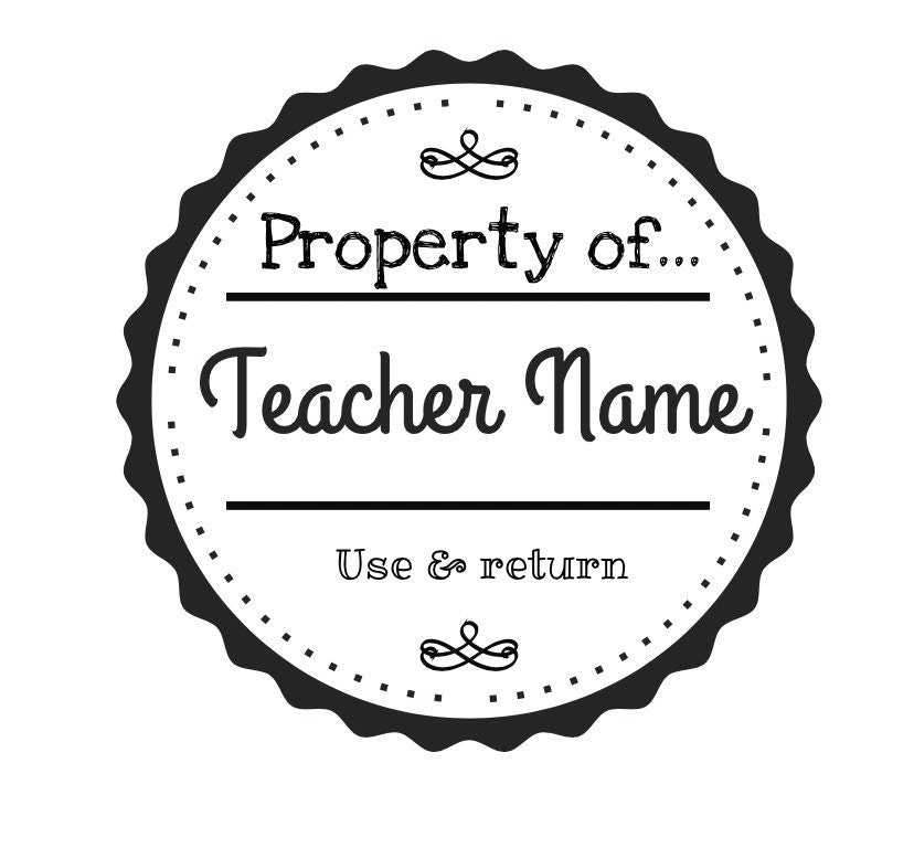 Property of ..... 40mm round Personalised Teacher Stamp Self Inking Your choice of colours