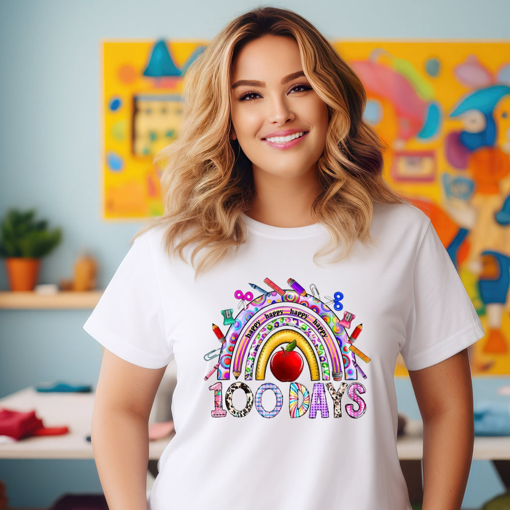 Teacher T-shirt - 100 Days - Rainbow - Black or White