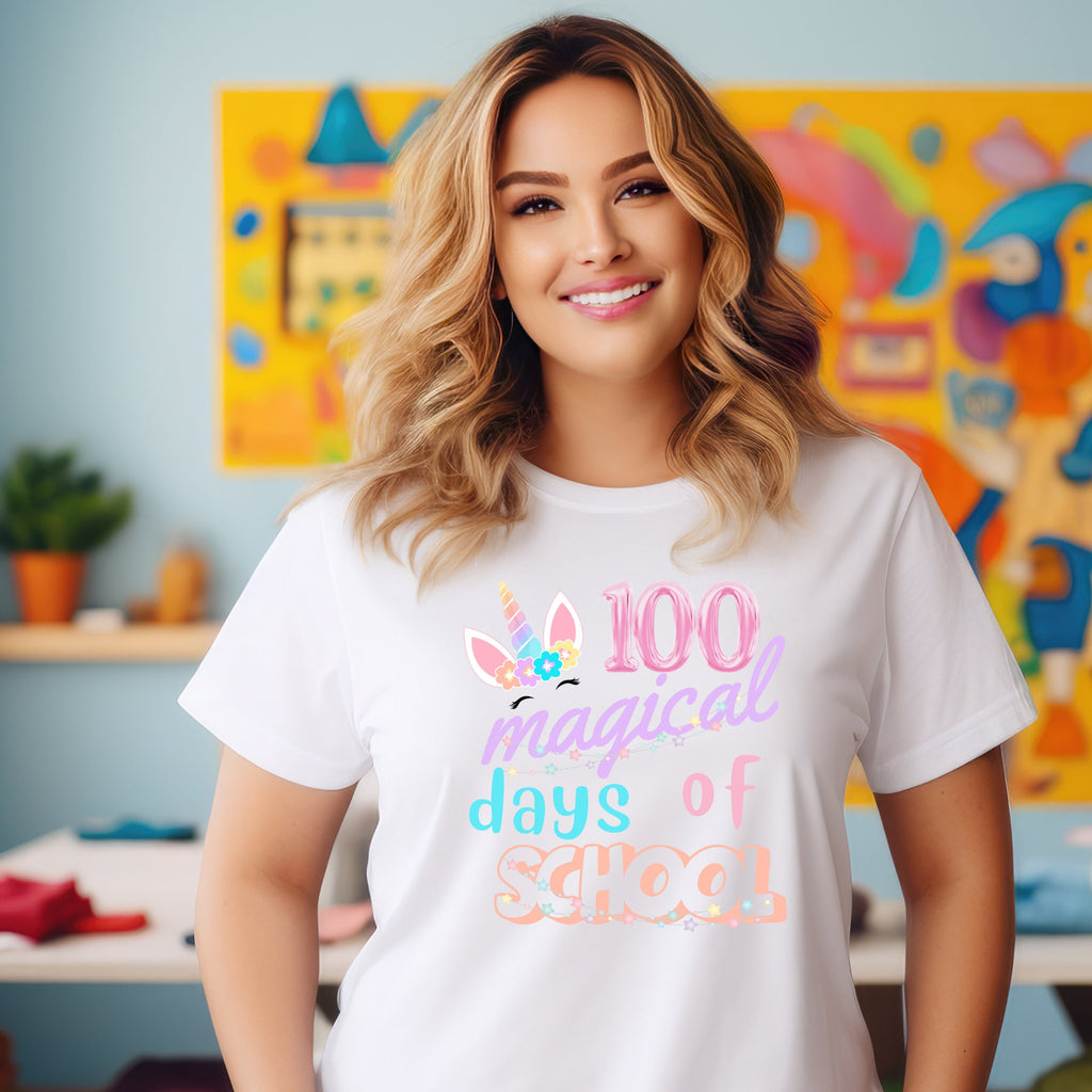 Teacher T-shirt - 100 Magical Days of School - Black or White