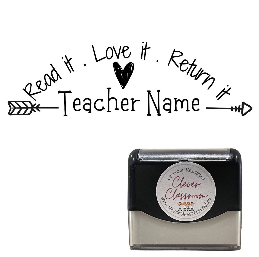 Read it . Love it . Return it 18 x 54mm Personalised Teacher Stamp Self Inking Your choice of colours