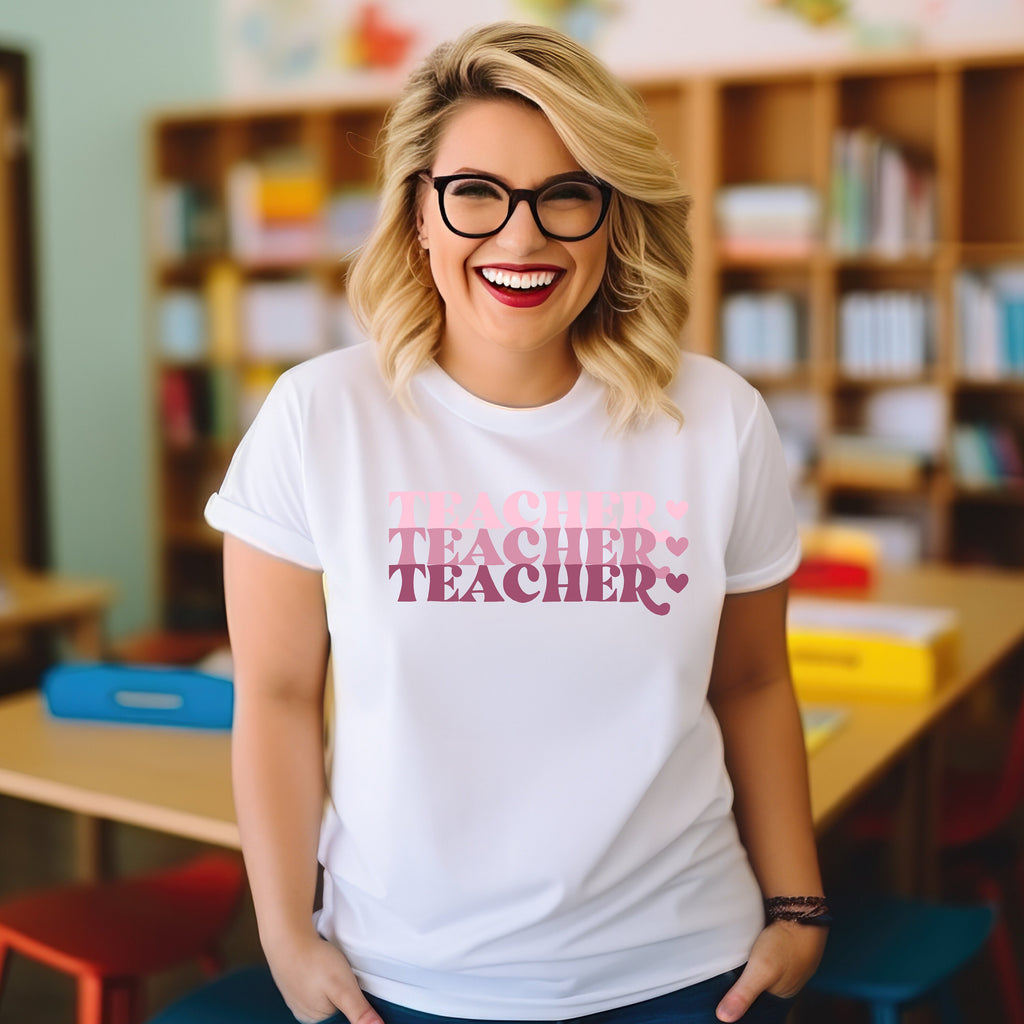 Teacher T-shirt -TEACHER Pink - Black or White