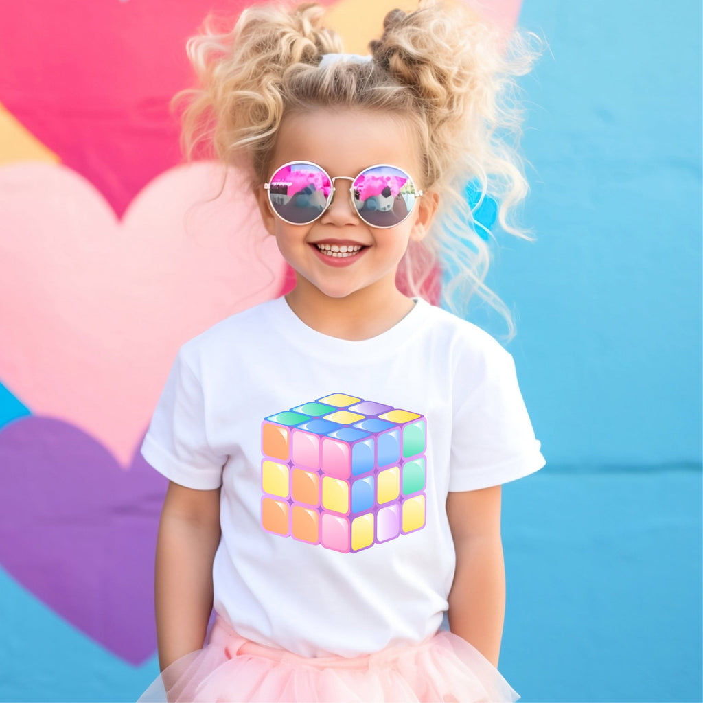 Kid's T-shirt - Maths Days - Pastel  Cube - Black or White