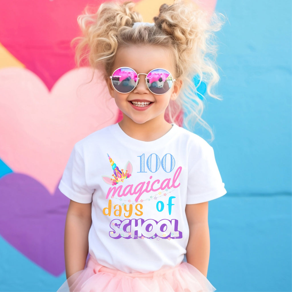 Kid's T-shirt - 100 Days Magical Unicorn - Black or White