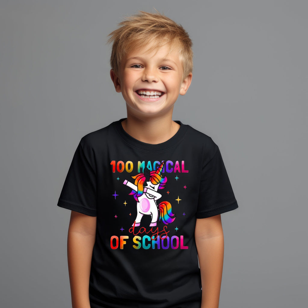 Kid's T-shirt - 100 Days Magical Unicorn Dab - Black or White