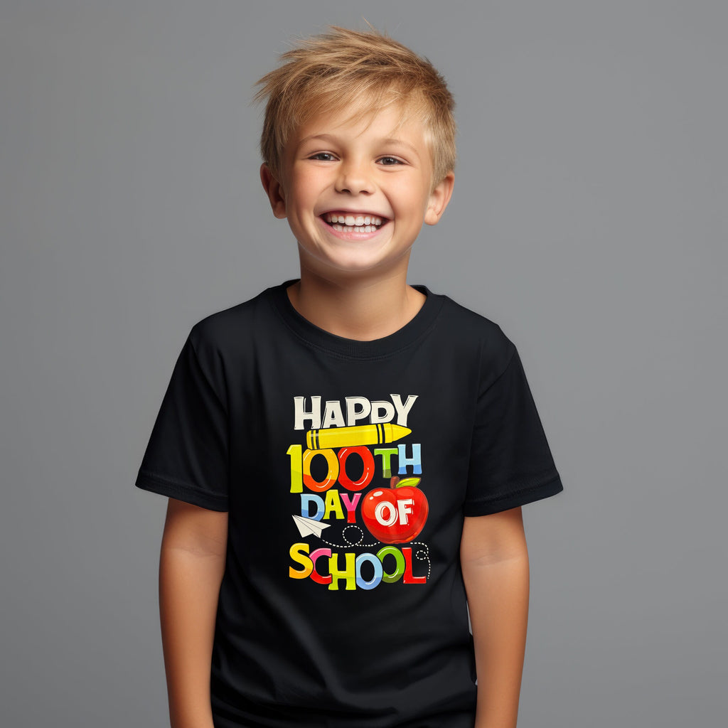 Kid's T-shirt - Happy 100th Day of School Apple - Black only