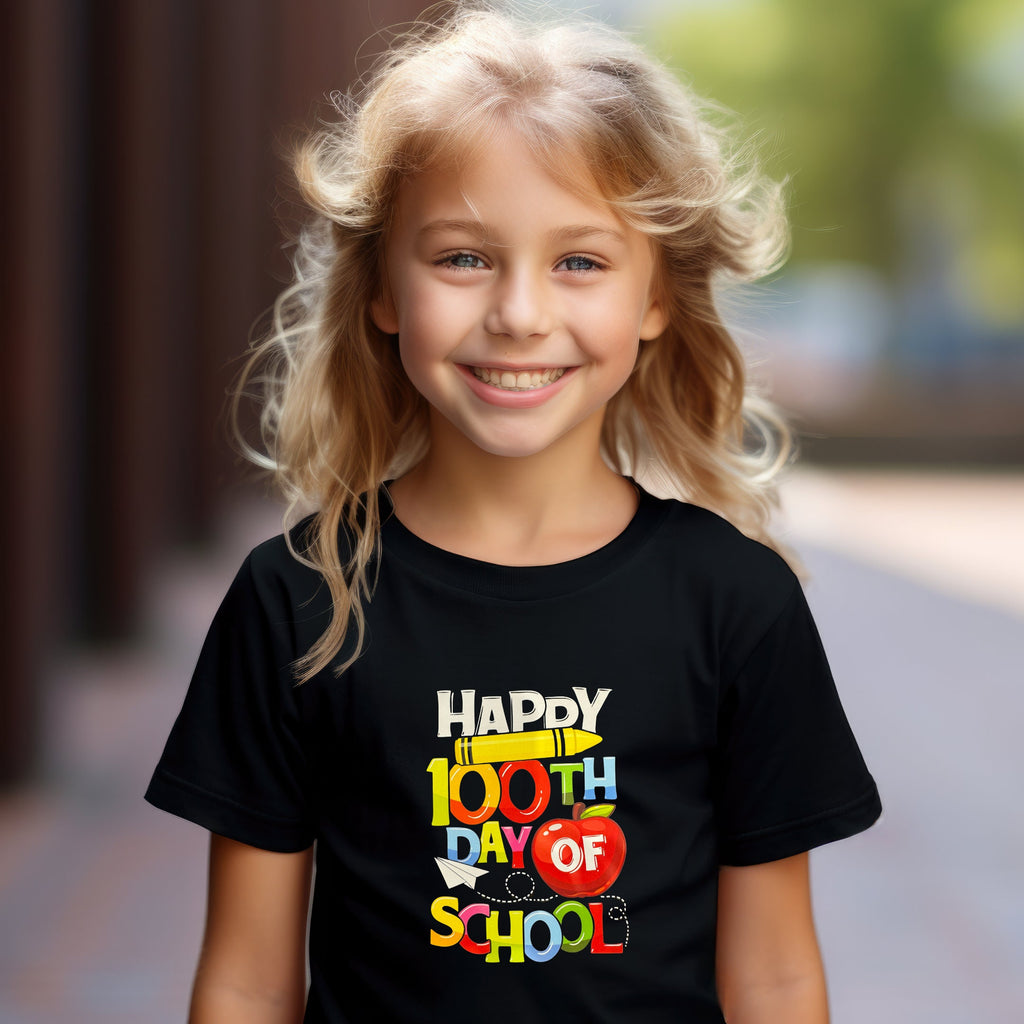 Kid's T-shirt - Happy 100th Day of School Apple - Black only