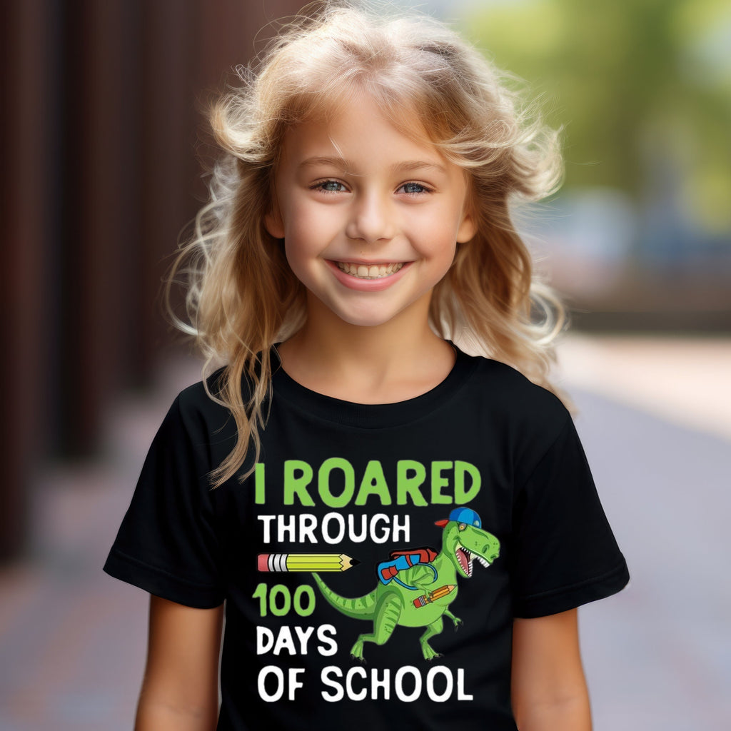 Kid's T-shirt - I Roared Through 100 Days of School - Black only