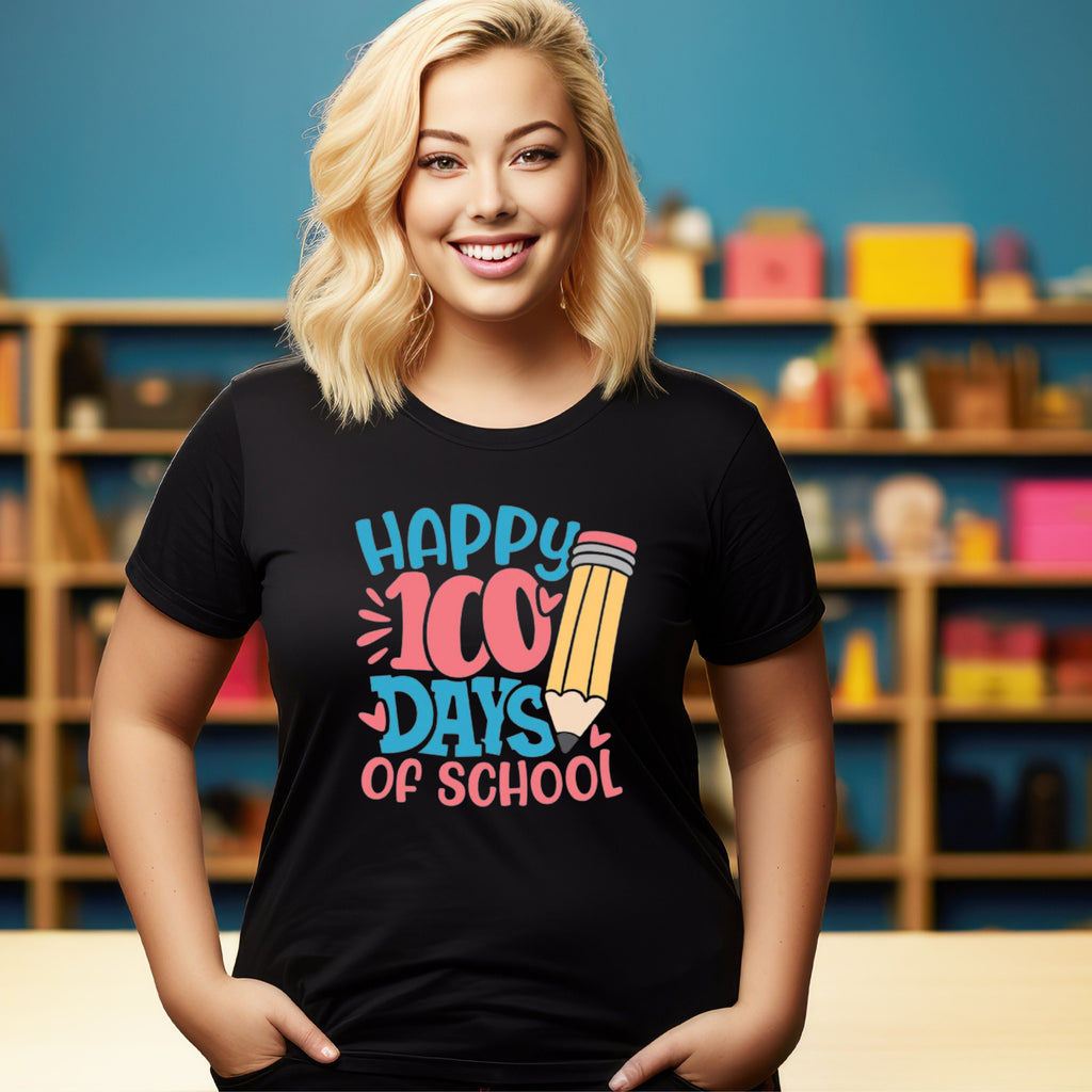 Teacher T-shirt - Happy 100 Days of School - Black or White