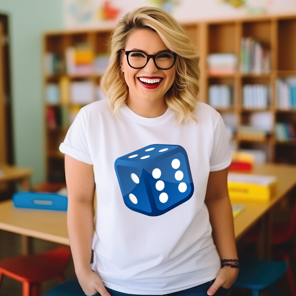 Teacher T-shirt - Maths Day - Blue Dice - Black or White