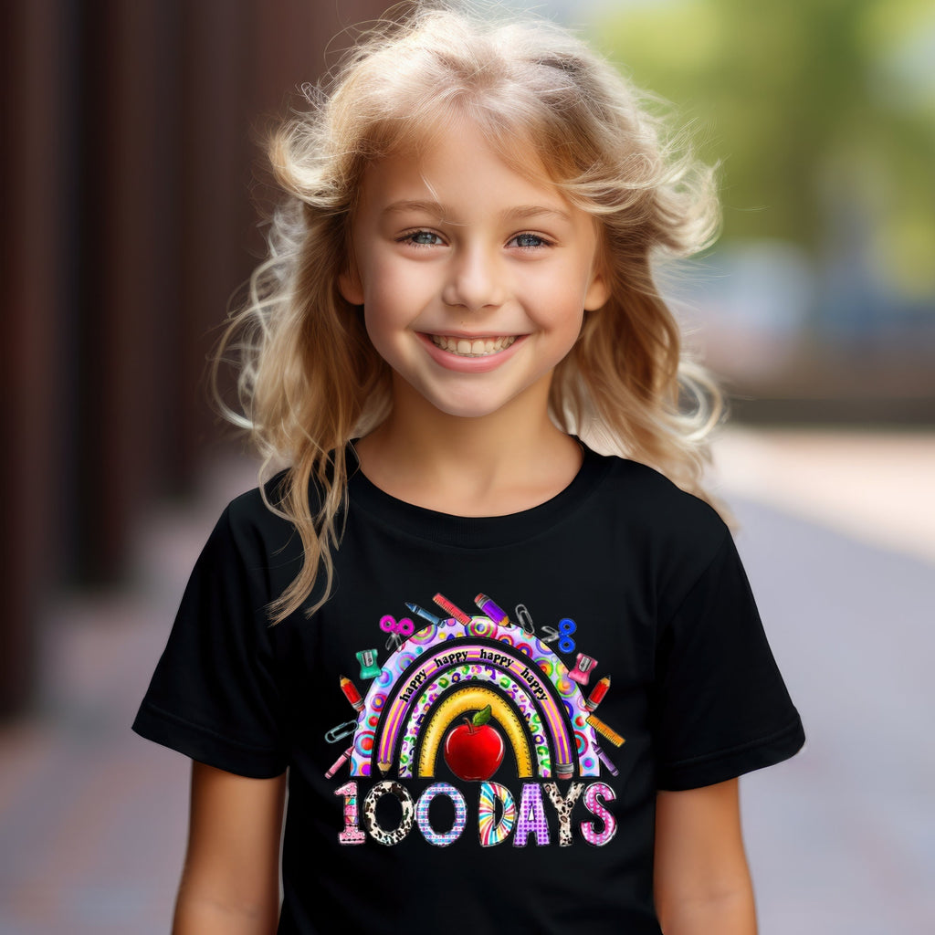 Kid's T-shirt - 100 Days Boho Rainbow - Black or White