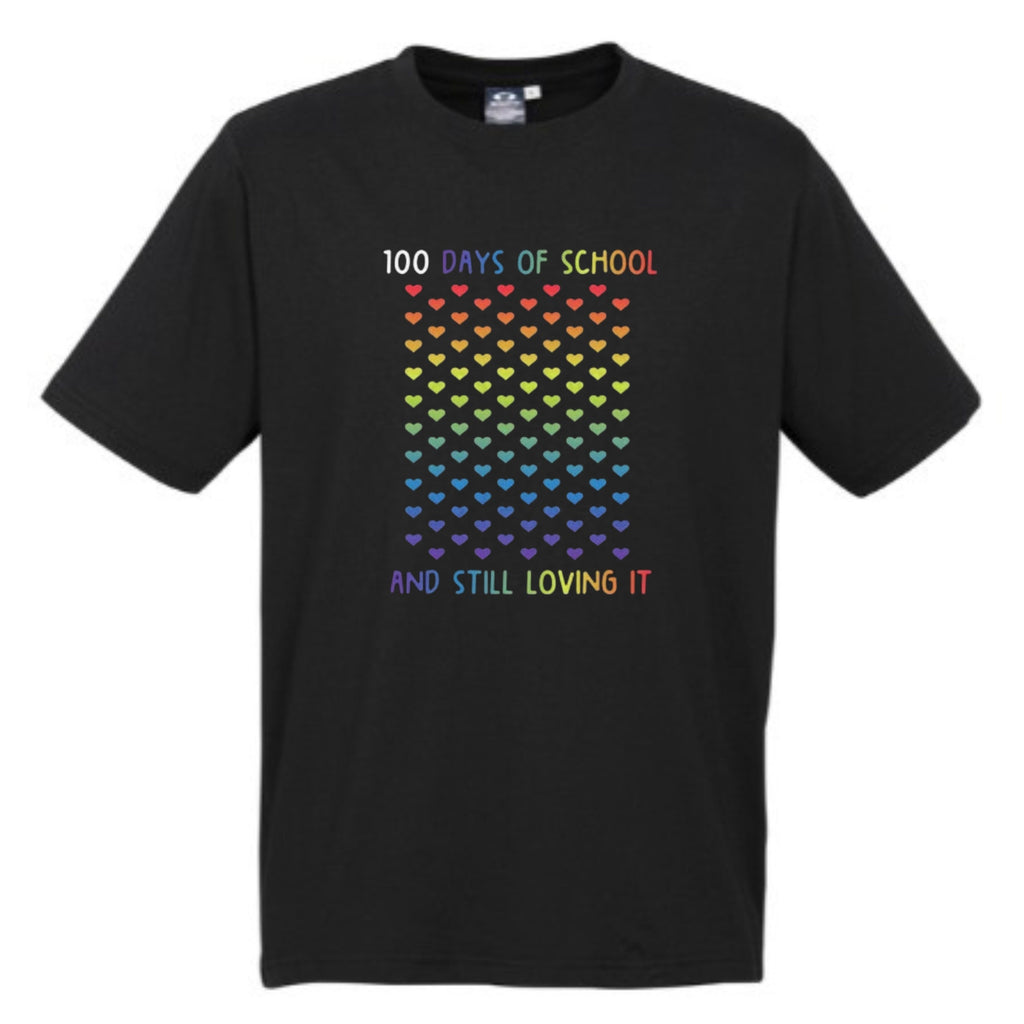 Kid's T-shirt - 100 Days Lots of Hearts - Black or White