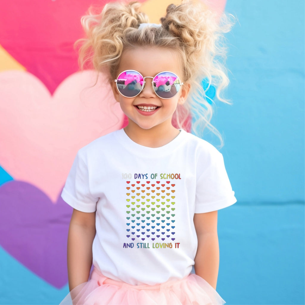 Kid's T-shirt - 100 Days Lots of Hearts - Black or White