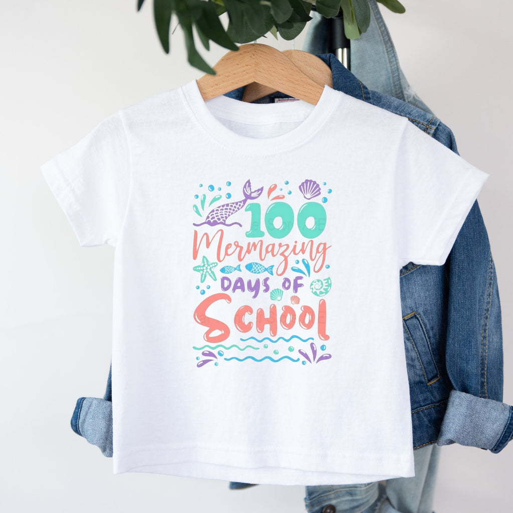 Kid's T-shirt - 100 Mermazing Mermaid Days  - Black or White