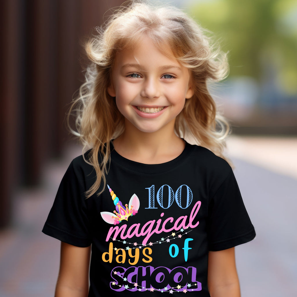 Kid's T-shirt - 100 Days Magical Unicorn - Black or White