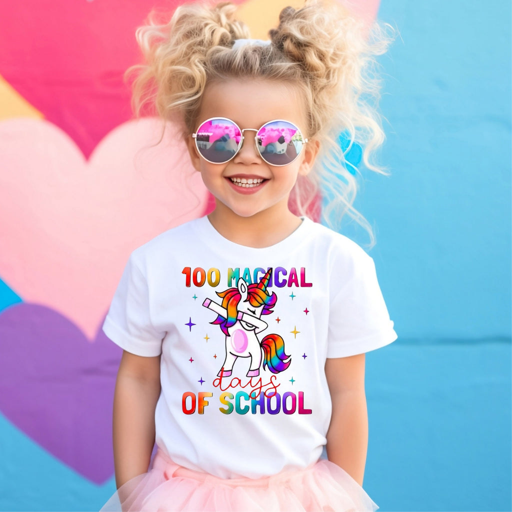 Kid's T-shirt - 100 Days Magical Unicorn Dab - Black or White