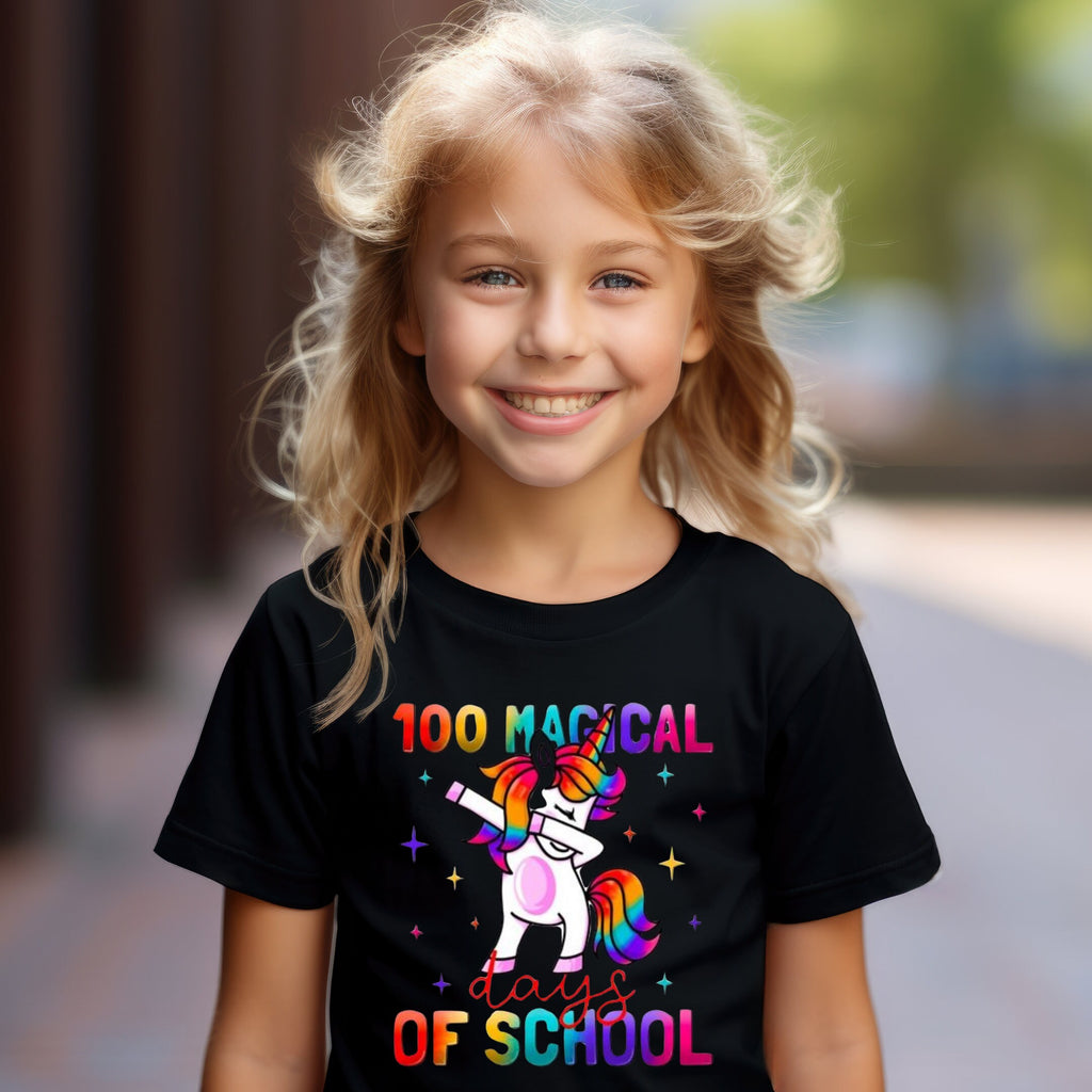 Kid's T-shirt - 100 Days Magical Unicorn Dab - Black or White