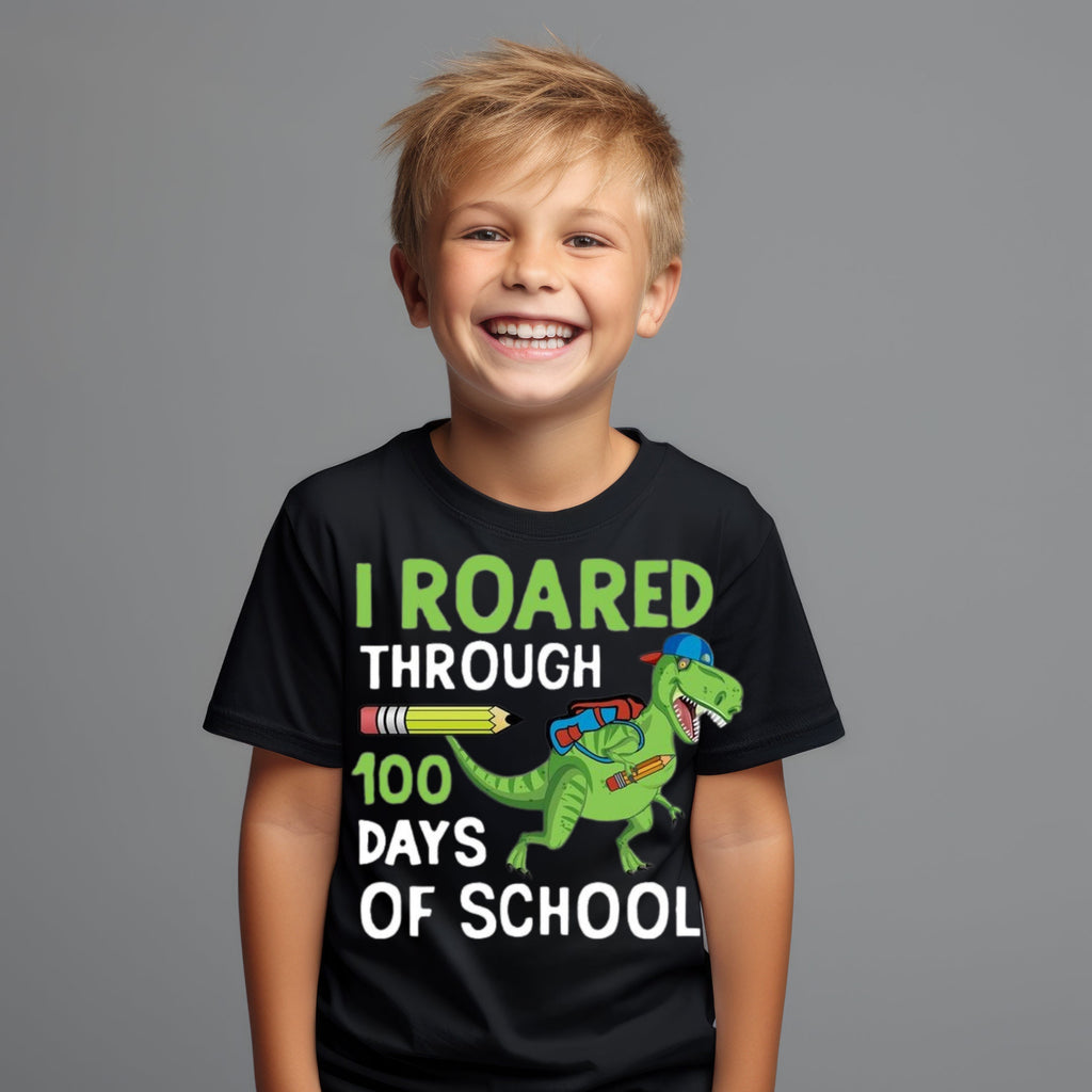 Kid's T-shirt - I Roared Through 100 Days of School - Black only