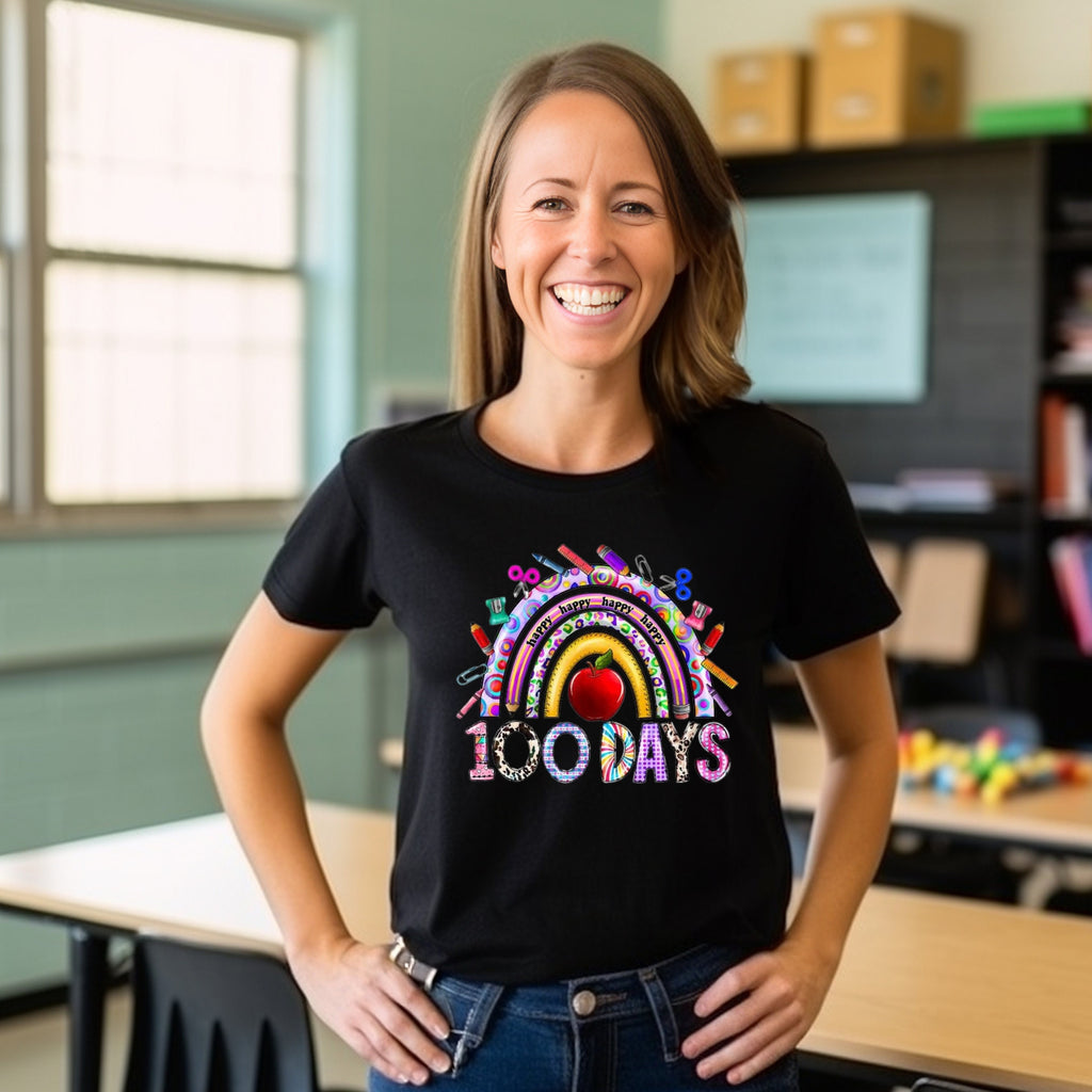 Teacher T-shirt - 100 Days - Rainbow - Black or White