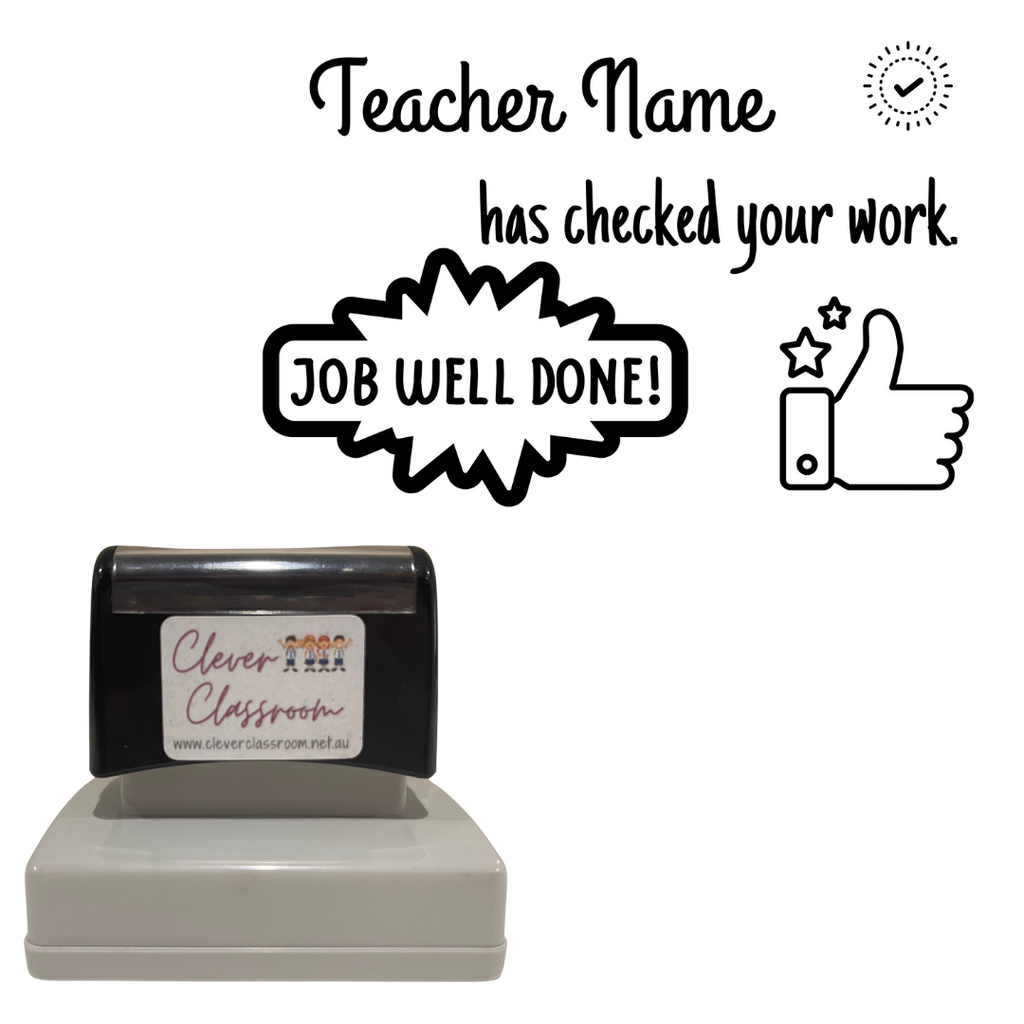 Checked by Well Done Teacher Stamp - Rectangle 43 x 67mm